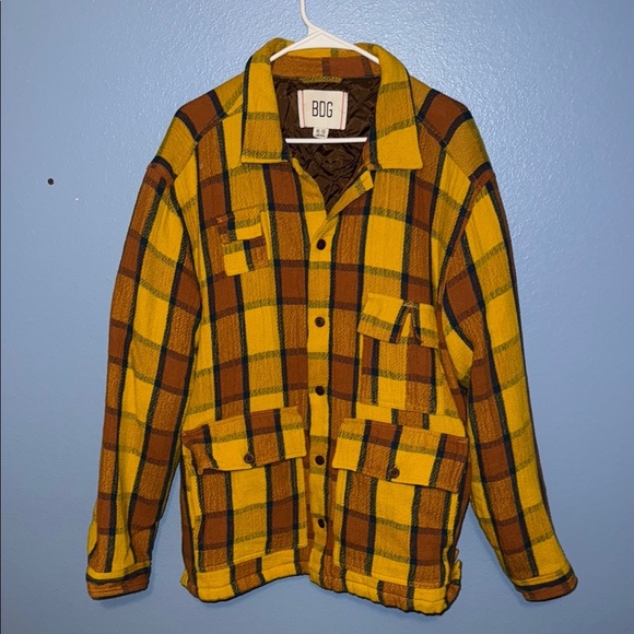 BDG Yellow and Brown Plaid Men's Quilted Jacket - XL - B5 - Picture 1 of 5